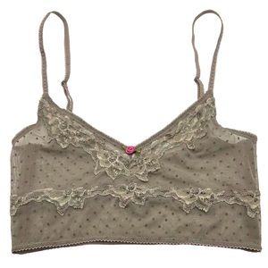 Free People Intimately Lace Bralette Tonal Swiss Dots Corset Boning Taupe SP